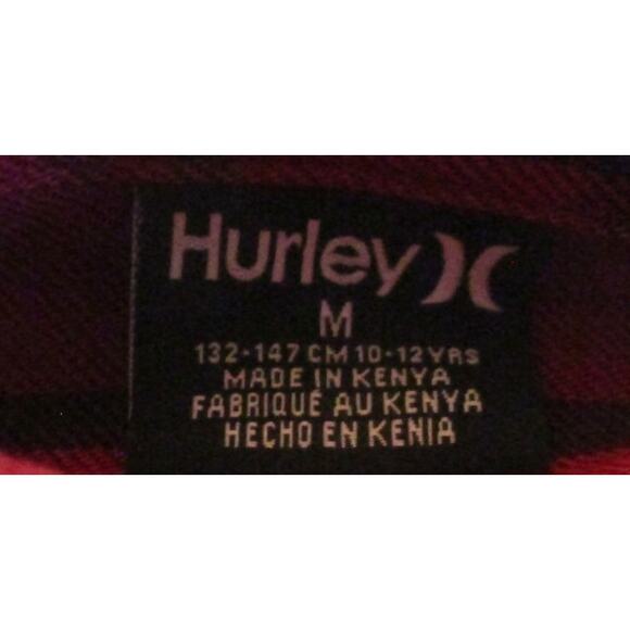 Hurley Boy's Flannel Plaid Button Down Shirt Size Medium (10/12) Red and Black - Picture 5 of 8